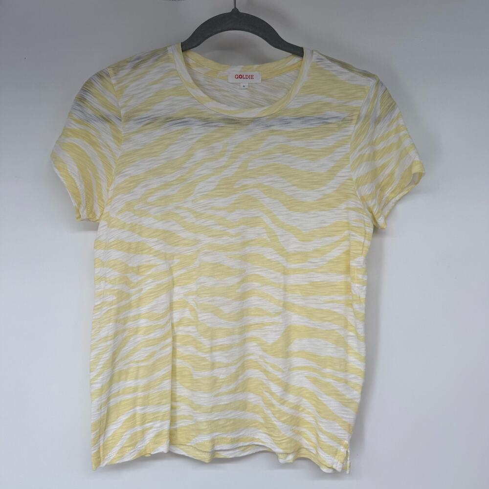Goldie Pima Cotton Zebra Print T-Shirt Women's Size S Yellow White Lightweight